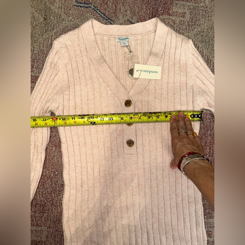 Sundance Ribbed V-Neck Button Sweater in Light Pink - Picture 6 of 11